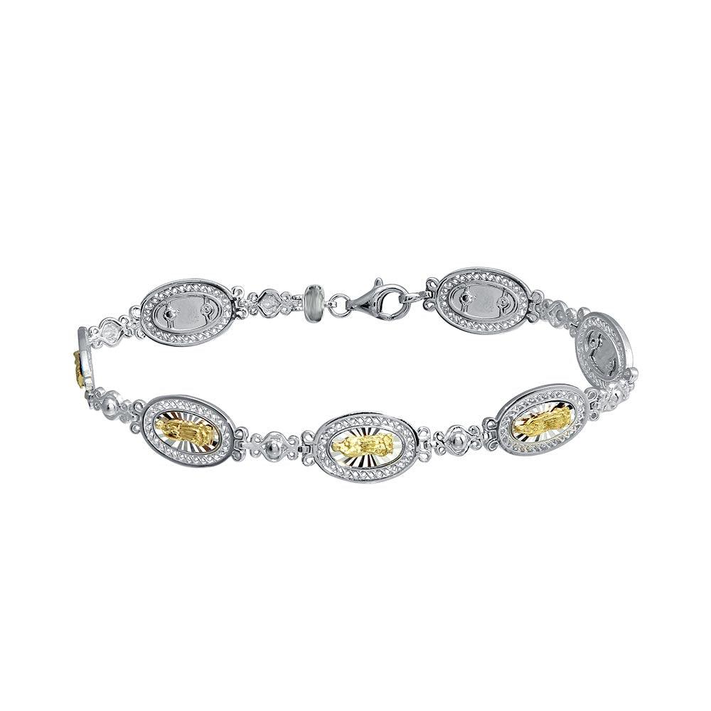 Silver 925 2 Toned 8mm Oval Mary Link Tennis Bracelet - GMB00064RG