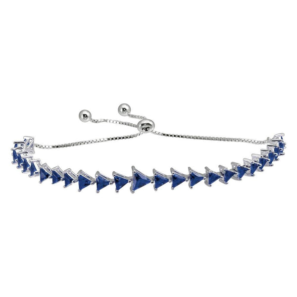 Rhodium Plated 925 Sterling Silver Blue CZ Triangle Lariat Bracelet - GMB00066BLU | Silver Palace Inc.