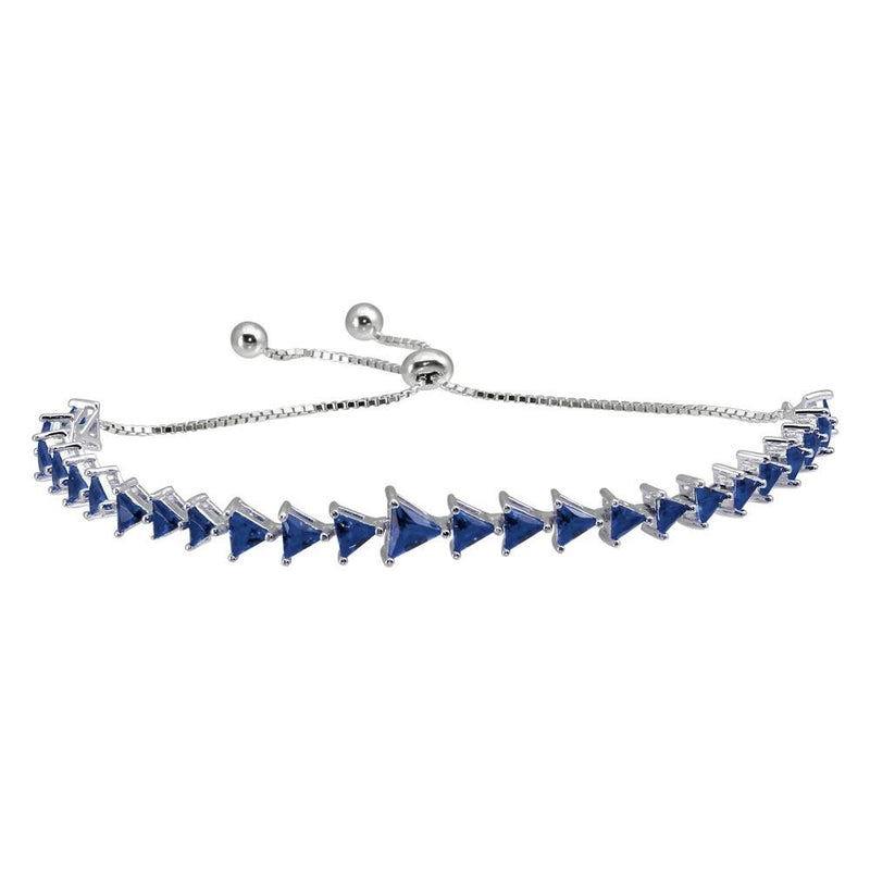 Rhodium Plated 925 Sterling Silver Blue CZ Triangle Lariat Bracelet - GMB00066BLU | Silver Palace Inc.