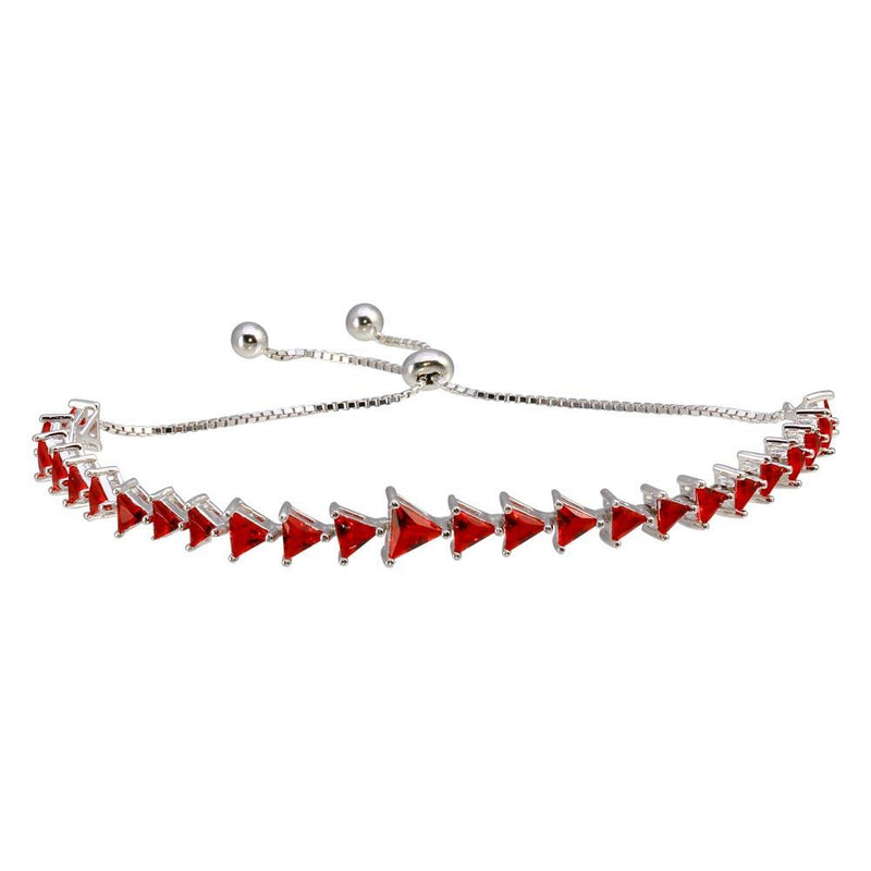 Rhodium Plated 925 Sterling Silver Red CZ Triangle Lariat Bracelet - GMB00066-RUBY | Silver Palace Inc.