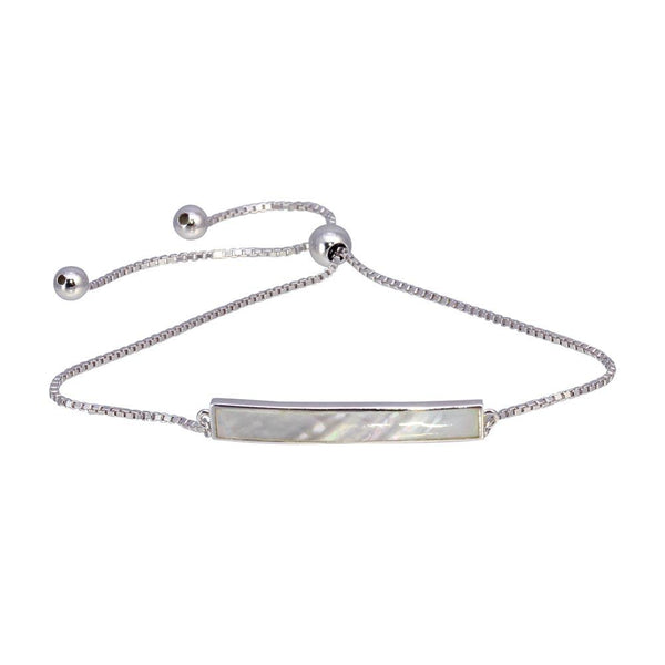 Rhodium Plated 925 Sterling Silver Synthetic Mother of Pearl Bar Chain Lariat Bracelet - GMB00067 | Silver Palace Inc.