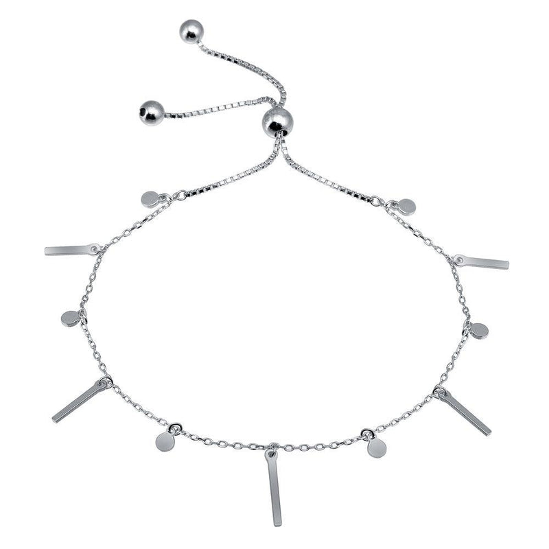 Rhodium Plated 925 Sterling Silver Layered Dangling Bar and Disc Chain Lariat Bracelet - GMB00069 | Silver Palace Inc.