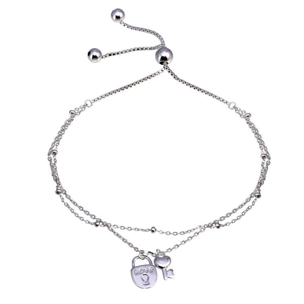Rhodium Plated 925 Sterling Silver Layered Lock and Key Chain Lariat Bracelet - GMB00071 | Silver Palace Inc.