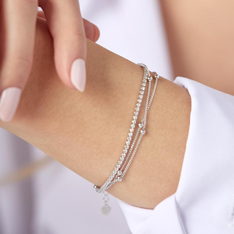 Rhodium Plated 925 Sterling Silver Layered Bead Chain Adjustable Bracelet - GMB00072