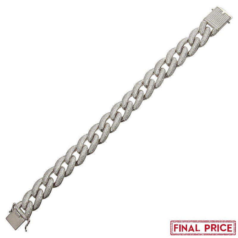 Rhodium Plated 925 Sterling Silver CZ Encrusted Miami Cuban Link Bracelet 16.0mm - GMB00073 | Silver Palace Inc.