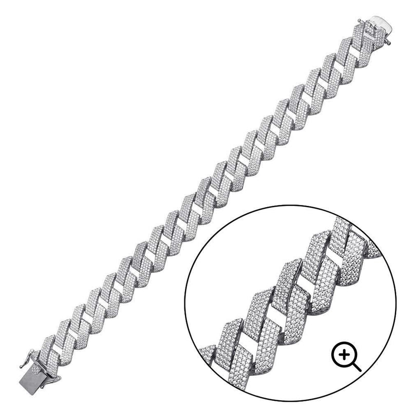 Rhodium Plated 925 Sterling Silver CZ Encrusted Square Miami Cuban Link Bracelet 17.0mm - GMB00074 | Silver Palace Inc.