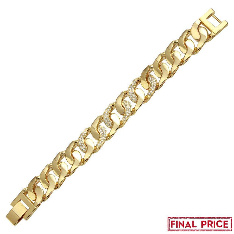 Silver 925 Gold Plated CZ Link Bracelet 17.3mm - GMB00079GP | Silver Palace Inc.