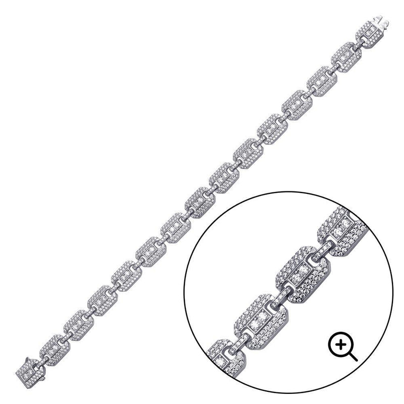 Rhodium Plated 925 Sterling Silver CZ Square Link Bracelet 8.8mm - GMB00081 | Silver Palace Inc.