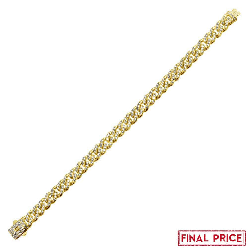 Silver 925 Gold Plated CZ Encrusted Miami Cuban Link Bracelet 9.5mm - GMB00084GP | Silver Palace Inc.