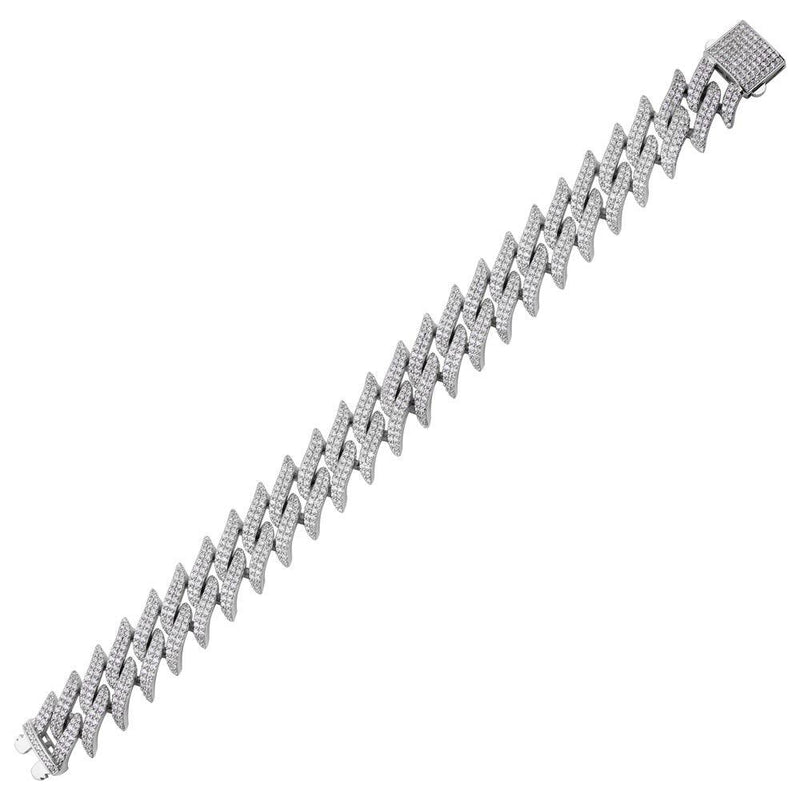 Rhodium Plated 925 Sterling Silver CZ Encrusted Spike Barbed Wire Bracelet 17.9mm - GMB00099 | Silver Palace Inc.