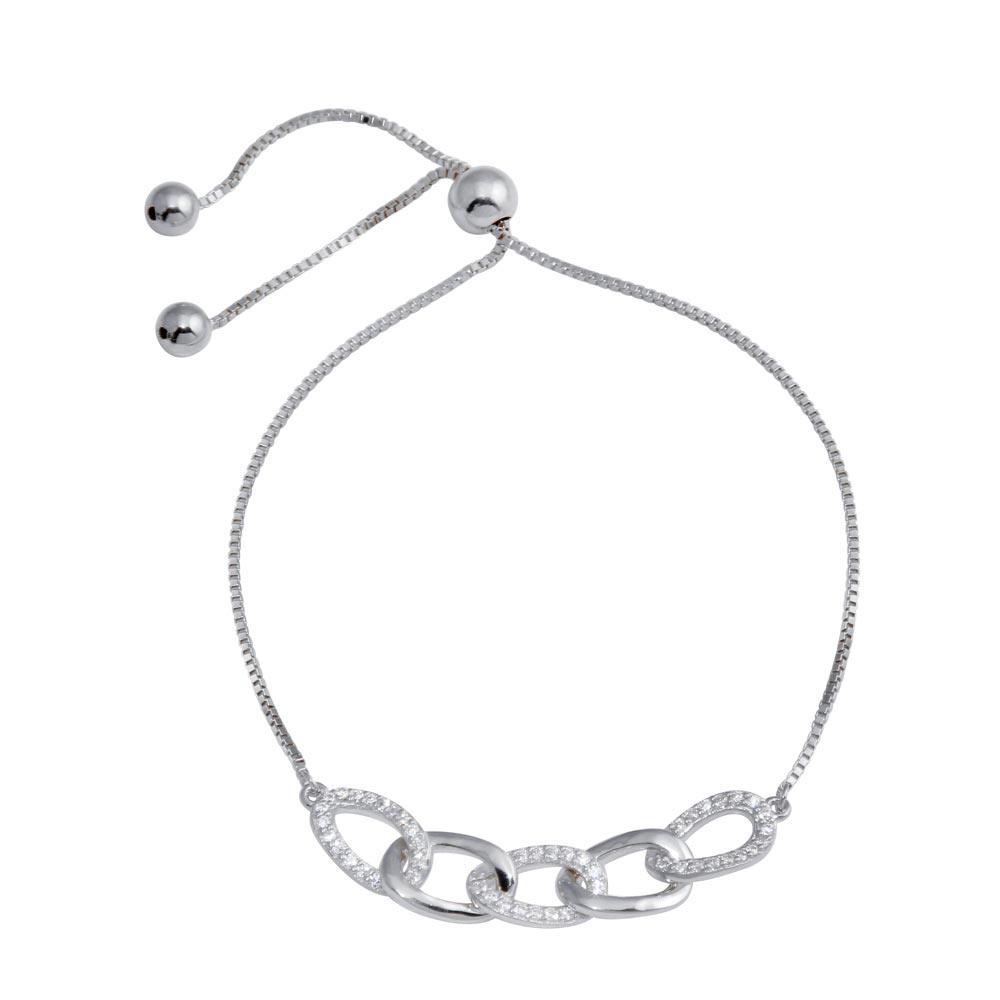 Rhodium Plated 925 Sterling Silver CZ Four Link Bracelet - GMB00101 | Silver Palace Inc.