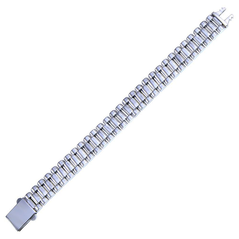 Rhodium Plated 925 Sterling Silver CZ Link Bracelet 15.6mm - GMB00102 | Silver Palace Inc.