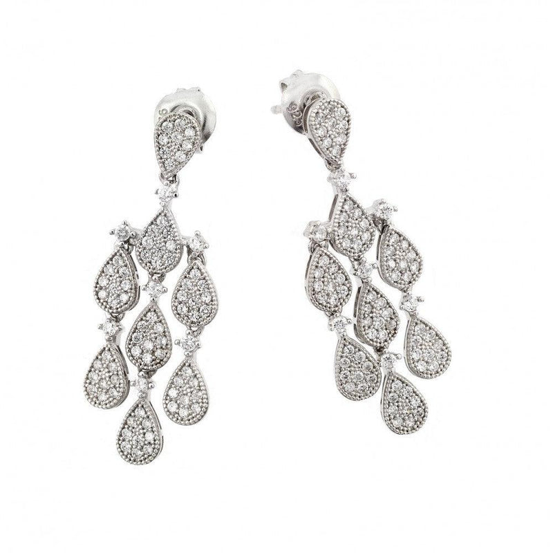 Silver 925 Rhodium Plated Filigree CZ Chandelier Dangling Stud Earring - GME00002RH | Silver Palace Inc.