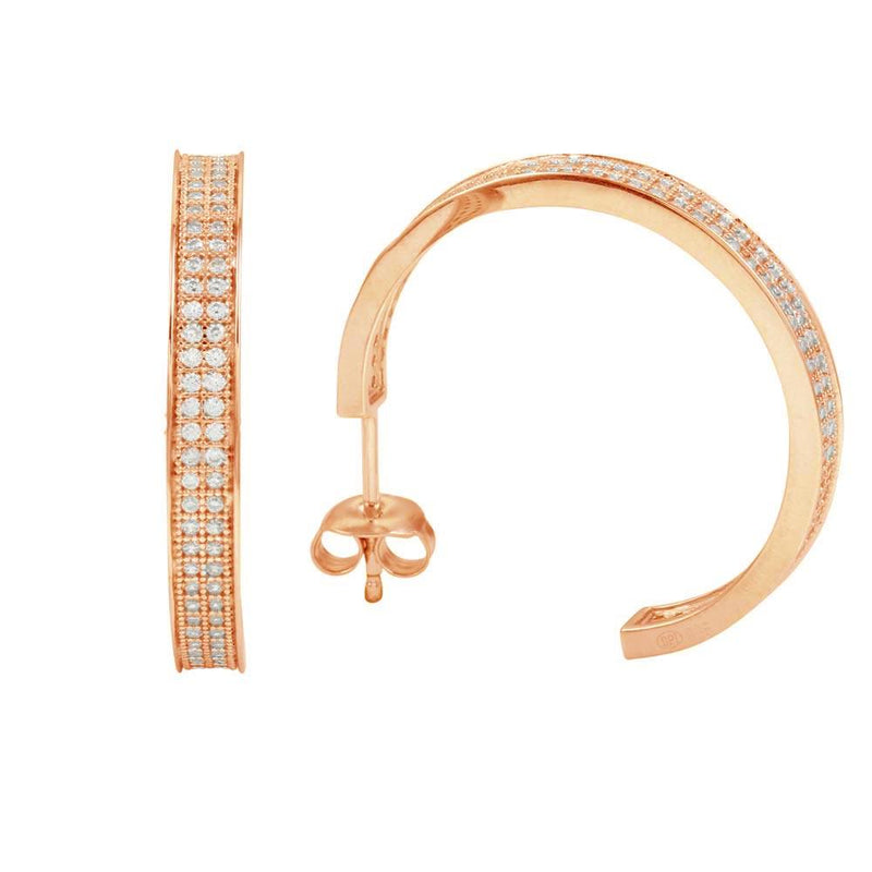 Silver 925 Rose Gold Plated Channel Clear CZ Hoop Earring - GME00003RGP | Silver Palace Inc.