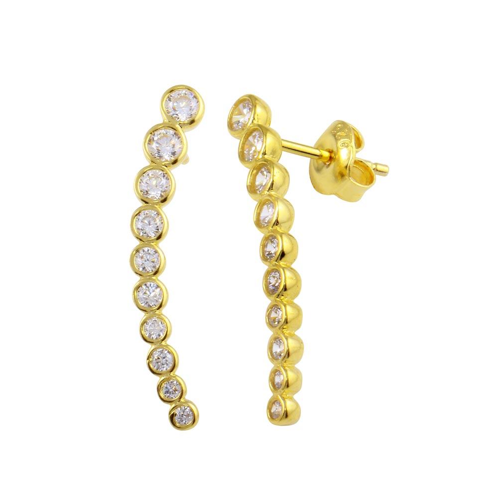 Silver 925 Gold Plated Dangling Clear Earrings - GME00008B-GP | Silver Palace Inc.