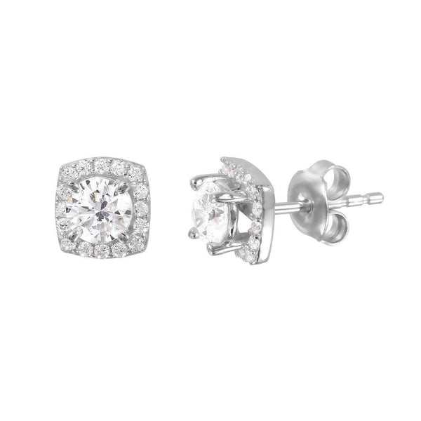 Silver 925 Rhodium Plated CZ Four-Prong Stud Earrings - GME00009 | Silver Palace Inc.