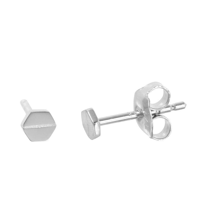 Silver 925 Rhodium Plated Flat Hexagon Shaped Stud Earrings - GME00017RH | Silver Palace Inc.