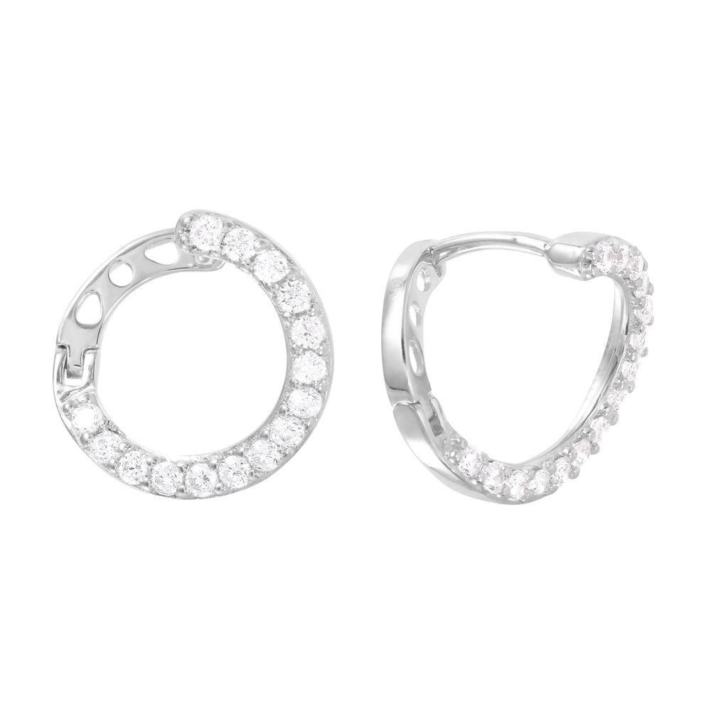 Silver 925 Rhodium Plated CZ Twisted Hoop Earrings - GME00019 | Silver Palace Inc.