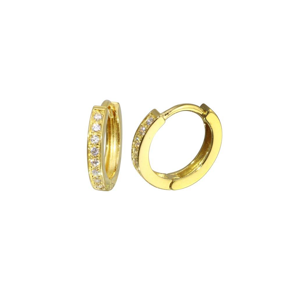 Silver 925 Gold Plated Round CZ Hoop huggie hoop Earrings 12mm - GME00021GP | Silver Palace Inc.