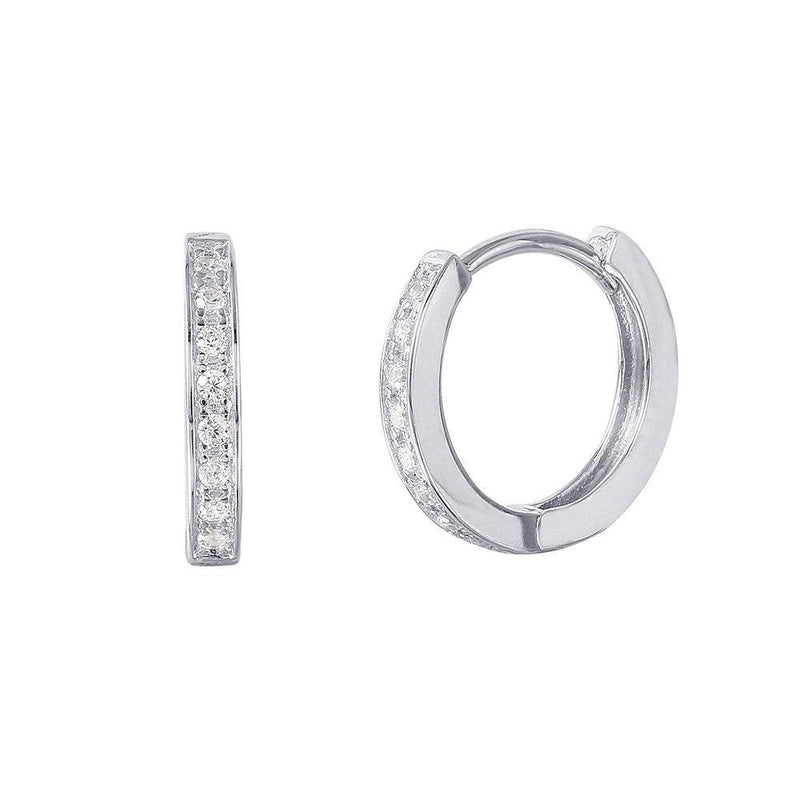 Silver 925 Rhodium Plated CZ huggie hoop Earrings with CZ - GME00021 | Silver Palace Inc.