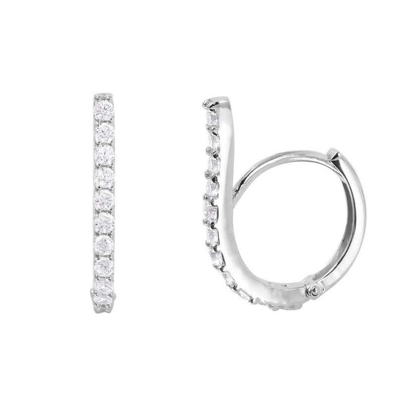 Silver 925 Rhodium Plated Swoop CZ huggie hoop Earrings - GME00026 | Silver Palace Inc.