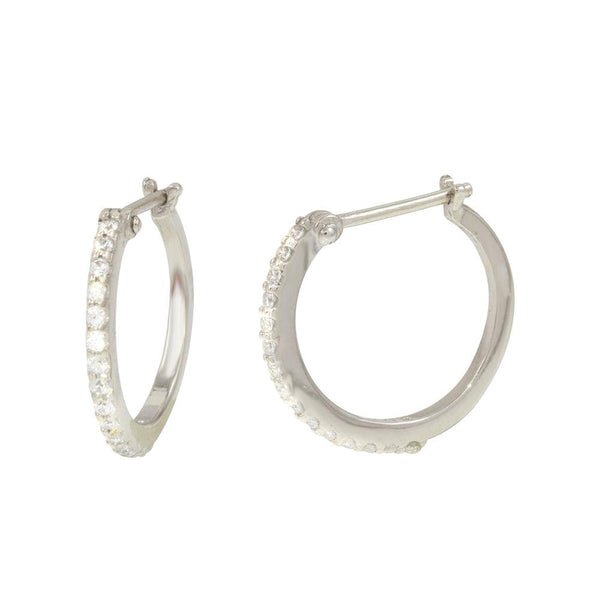 Silver 925 Rhodium Mini Hoop Earrings with CZ - GME00028 | Silver Palace Inc.
