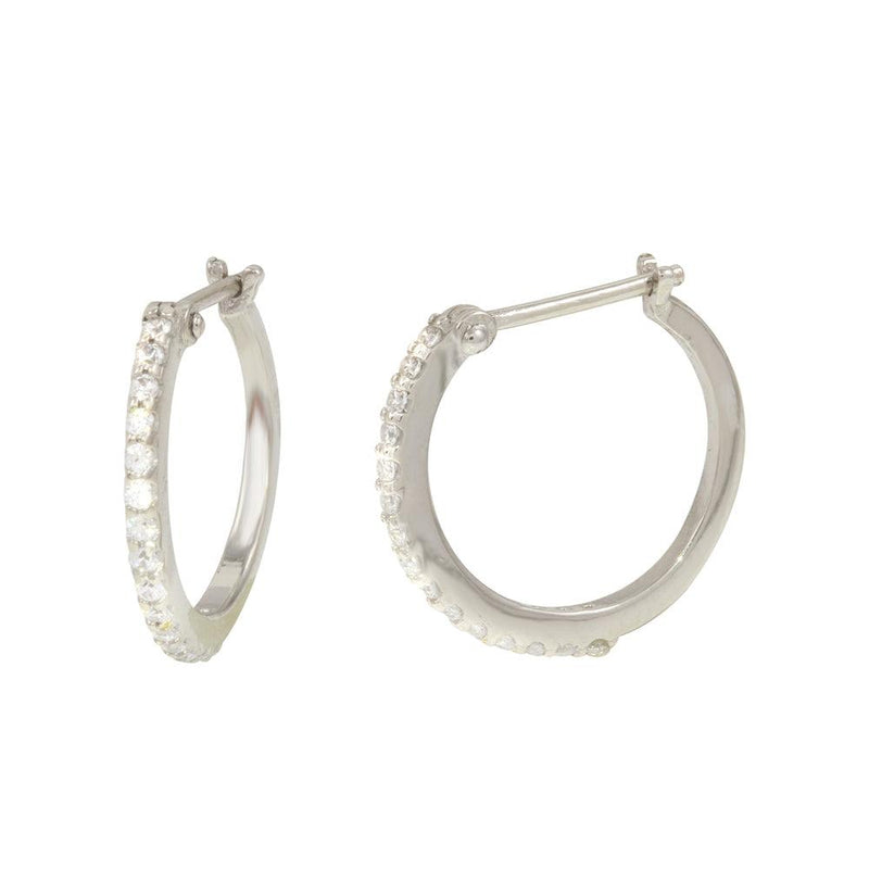 Silver 925 Rhodium Mini Hoop Earrings with CZ - GME00028 | Silver Palace Inc.