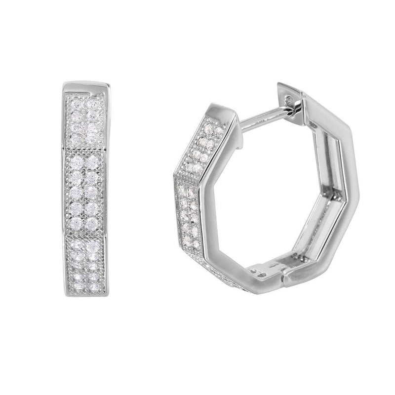 Silver 925 Rhodium Plated Octagon CZ huggie hoop Earrings - GME00031 | Silver Palace Inc.