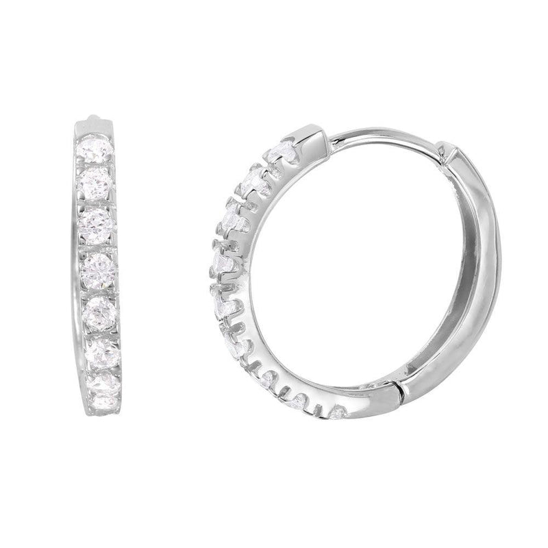 Silver 925 Rhodium Plated Round CZ huggie hoop Earrings - GME00032 | Silver Palace Inc.
