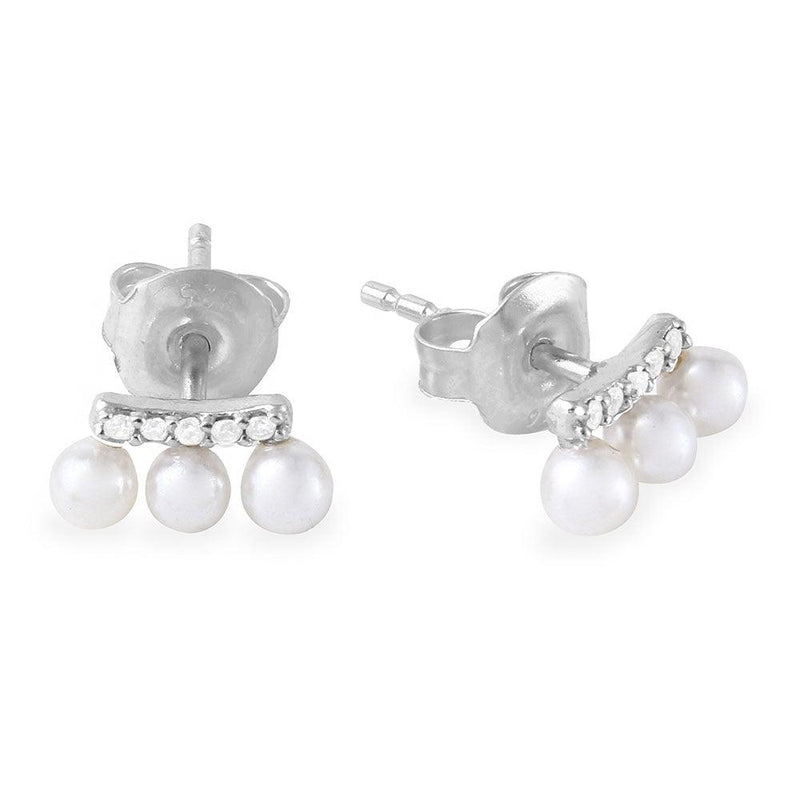 Silver 925 Rhodium Plated Trio Fresh Water Pearl with CZ Earring - GME00036RH | Silver Palace Inc.