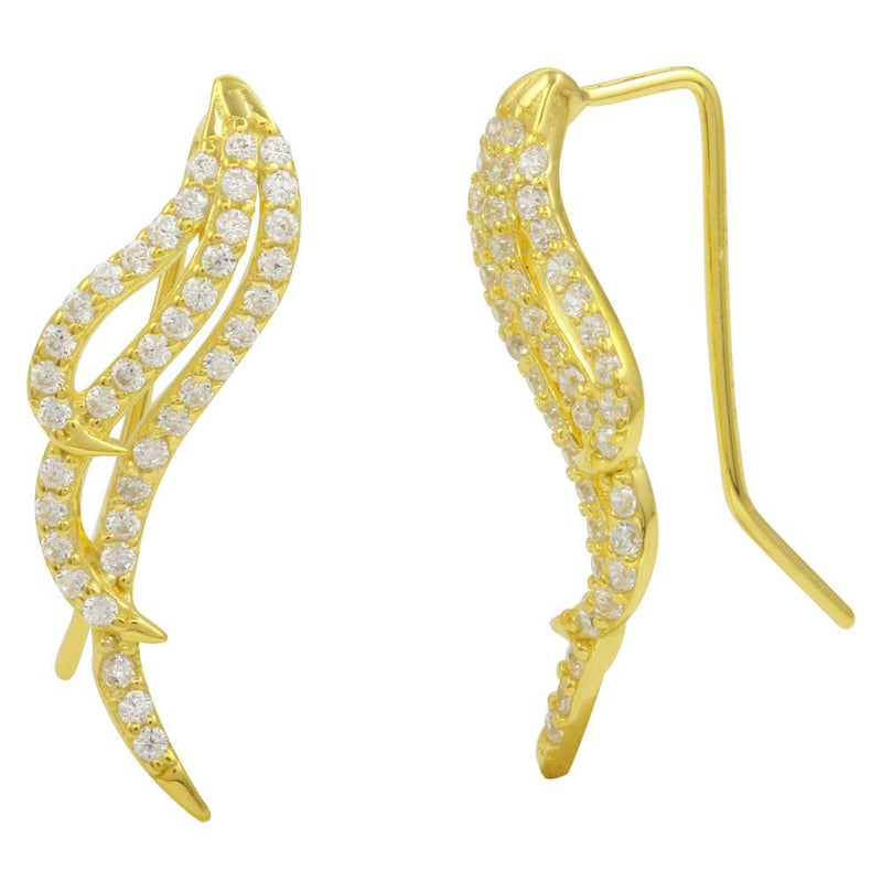 Silver 925 Gold Plated Wing Earrings with CZ - GME00039GP | Silver Palace Inc.