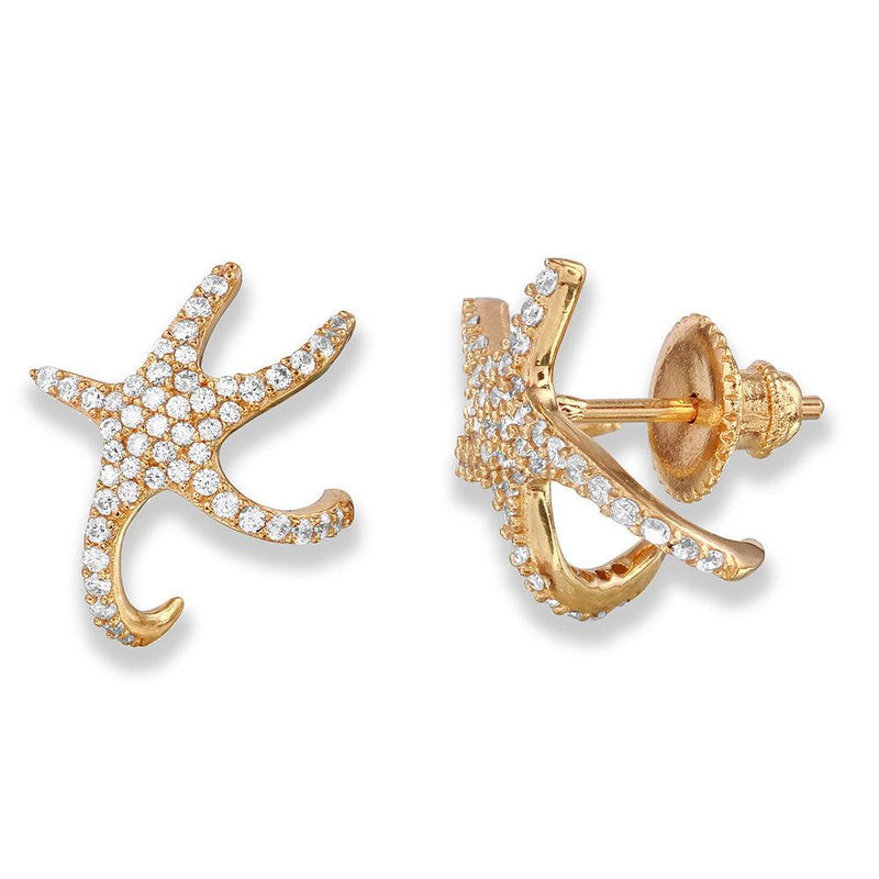 Silver 925 Rose Gold Plated Hugging CZ Starfish Earrings - GME00045RGP | Silver Palace Inc.