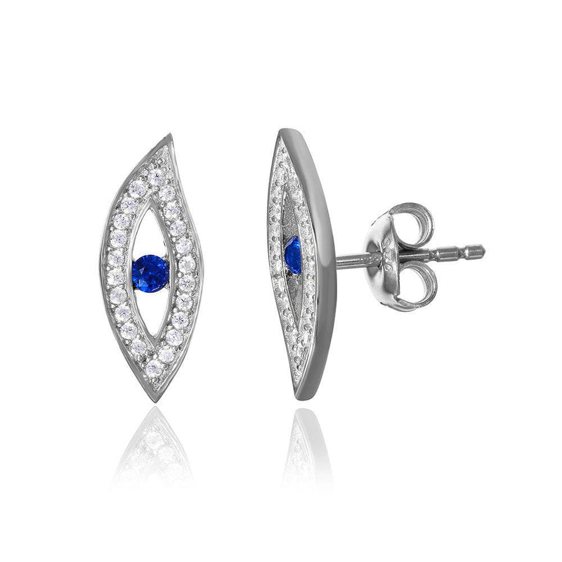 Silver 925 Rhodium Plated Evil Eye CZ Earring with Blue Center Stone - GME00049-SAPP | Silver Palace Inc.
