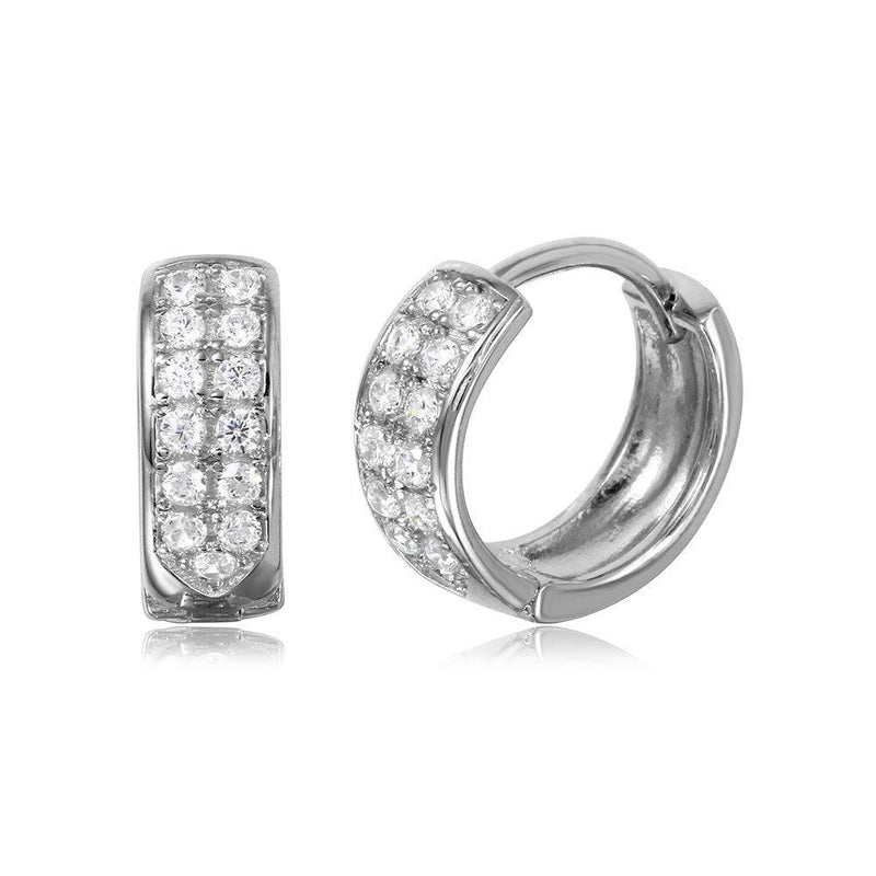 Silver 925 Rhodium Plated CZ huggie hoop Earrings - GME00051 | Silver Palace Inc.