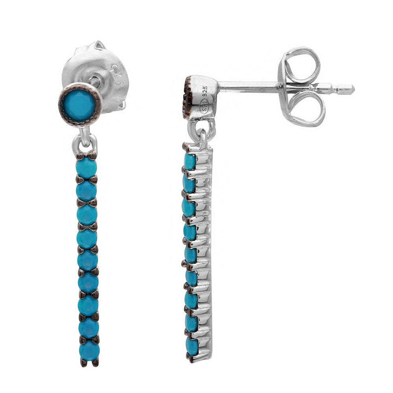 Silver 925 Rhodium Plated Hanging Turquoise Line Earring with Blue Enamel - GME00053BLK-T | Silver Palace Inc.