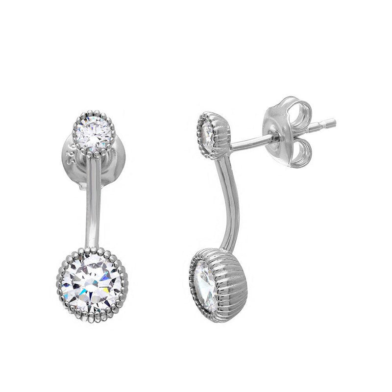 Silver 925 Rhodium Plated Double CZ Drop Earrings - GME00054RH | Silver Palace Inc.