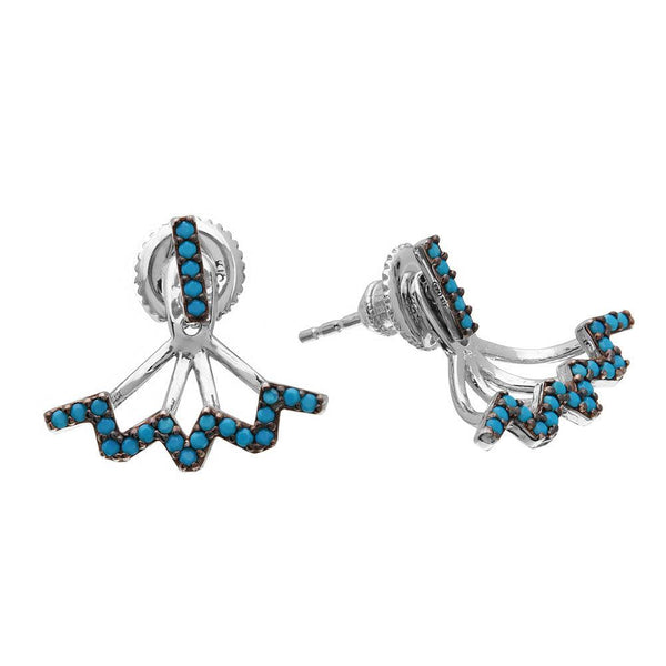 Silver 925 Rhodium Plated Turquoise Bar Earrings With Hanging Zigzag Backing - GME00055BLK-T | Silver Palace Inc.