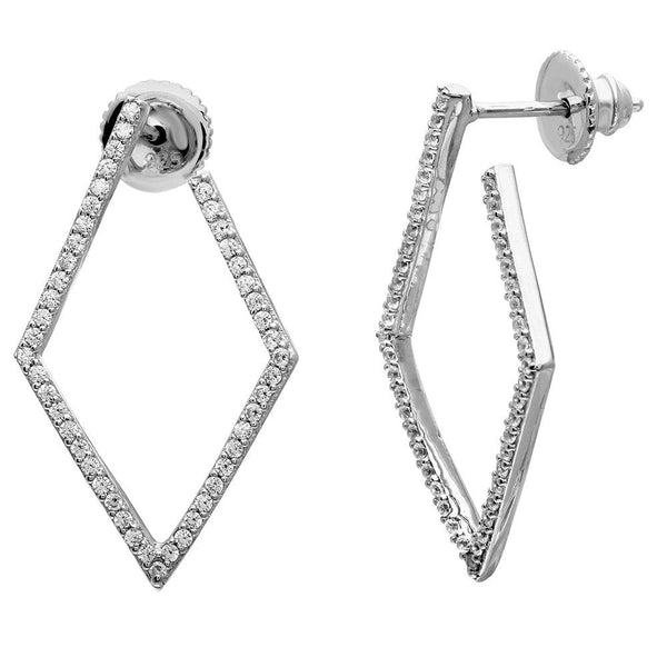 Silver 925 Rhodium Plated Open Diamond Shaped Earring with CZ - GME00057RH | Silver Palace Inc.