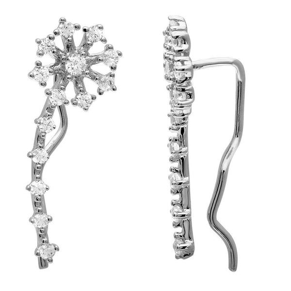 Silver 925 Rhodium Plated CZ Flower Climbing Earrings - GME00069RH | Silver Palace Inc.