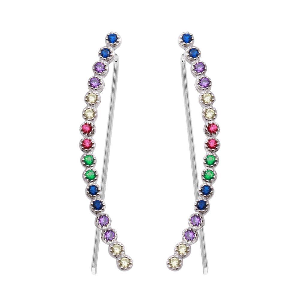Silver 925 Rhodium Plated Multi-Colored CZ Stone Climbing Earrings - GME00071RBC | Silver Palace Inc.