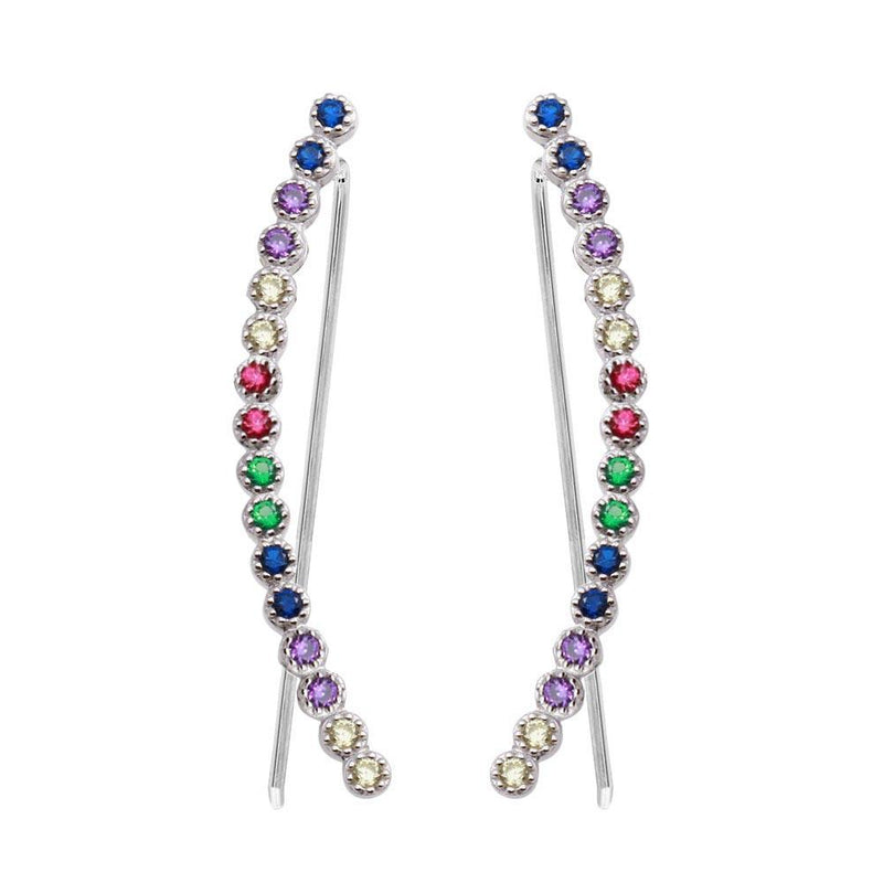 Silver 925 Rhodium Plated Multi-Colored CZ Stone Climbing Earrings - GME00071RBC | Silver Palace Inc.