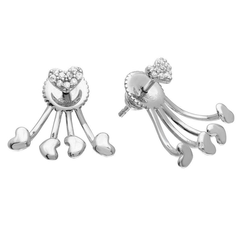 Silver Rhodium 925 Plated CZ Heart Earrings With Hanging Heart Backing - GME00073RH | Silver Palace Inc.