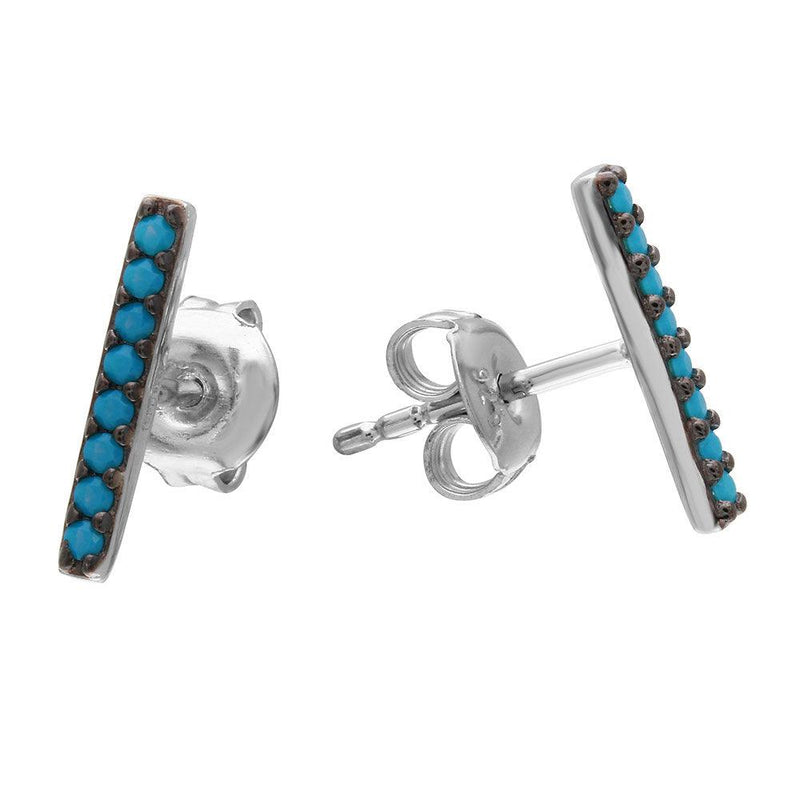 Silver 925 Black Rhodium Plated Bar Earrings with Synthetic Turquoise Stones - GME00076BLK-T | Silver Palace Inc.