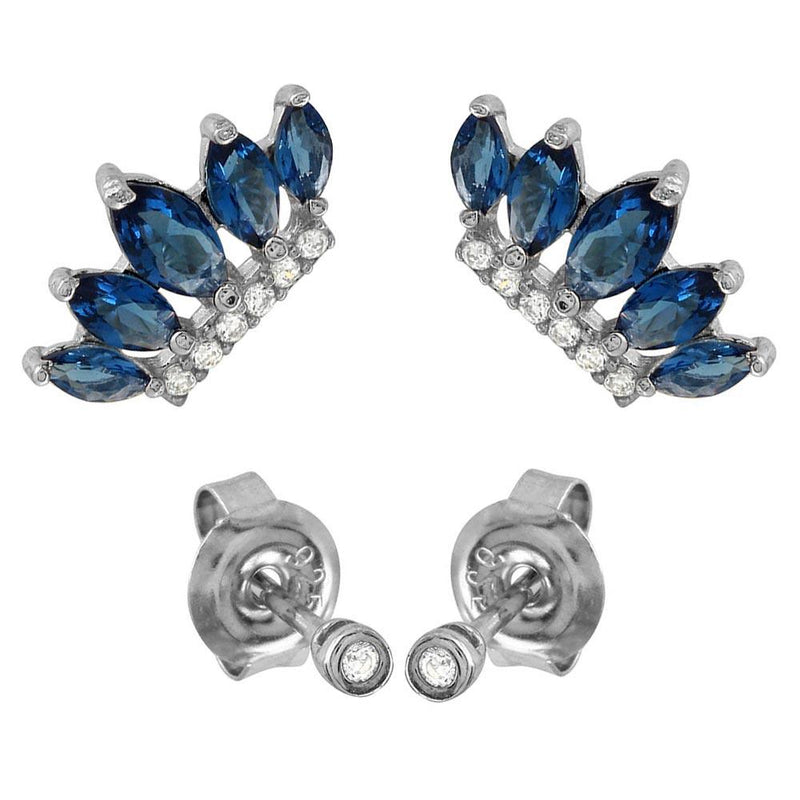 Silver 925 Rhodium Plated 2 CZ Studs and 2 Blue Crown Earrings - GME00085RH | Silver Palace Inc.