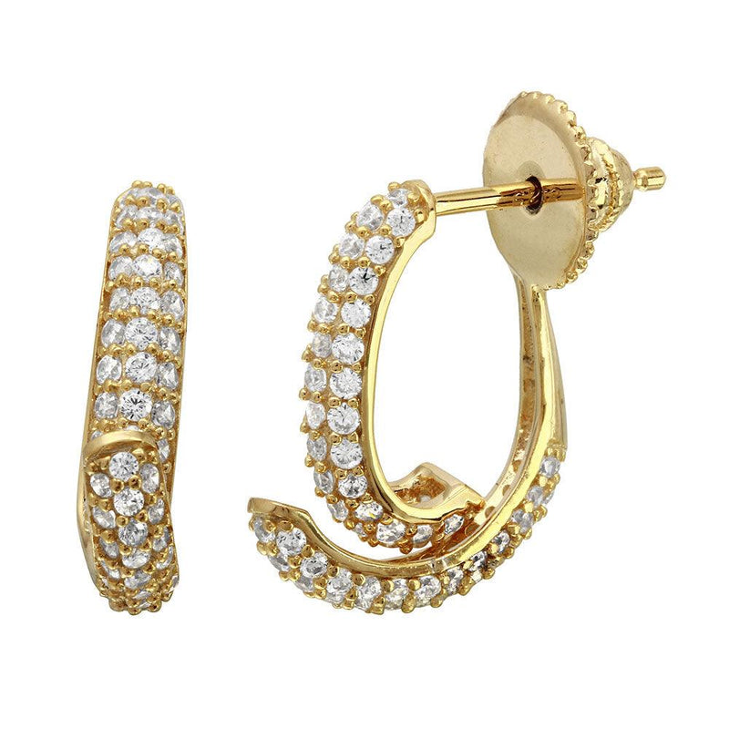 Silver 925 Gold Plated Front and Back CZ Earrings - GME00086GP | Silver Palace Inc.