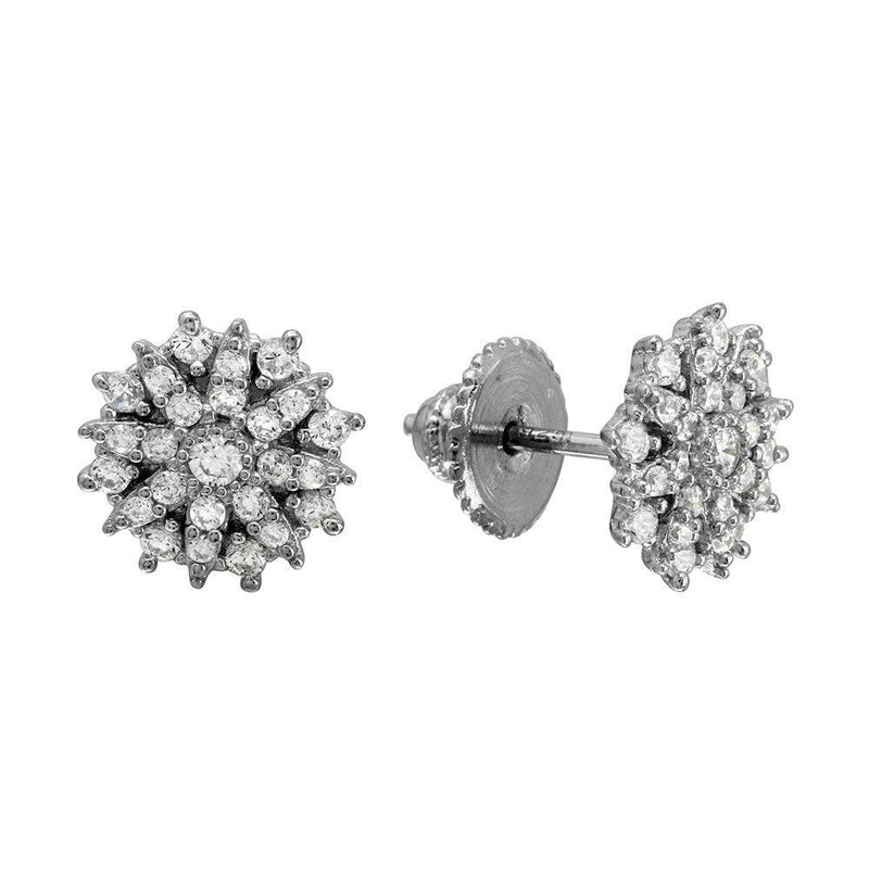 Silver 925 Rhodium Plated CZ Encrusted Snow Flakes Stud Earrings - GME00087 | Silver Palace Inc.