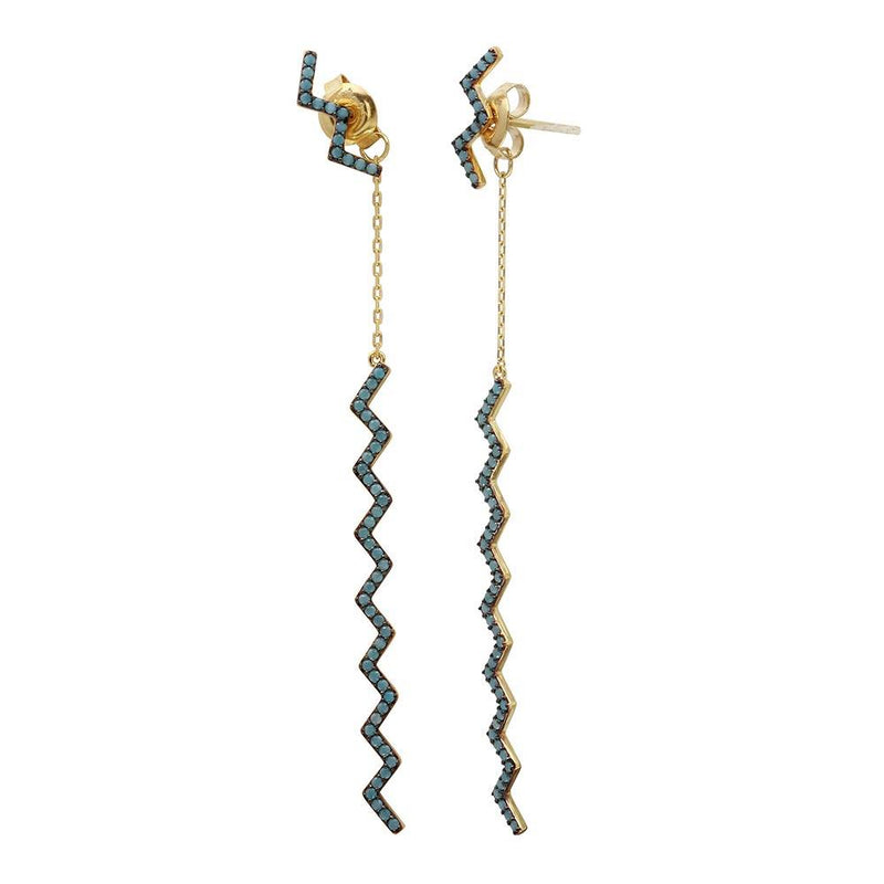 Silver 925 Gold Plated Zig Zag Drop Earrings with Turquoise Stones - GME00091GB | Silver Palace Inc.