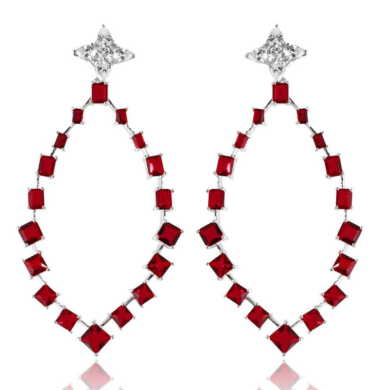 Silver 925 Rhodium Plated Dangling Teardrop Earrings with CZ - GME00102RH-RED | Silver Palace Inc.