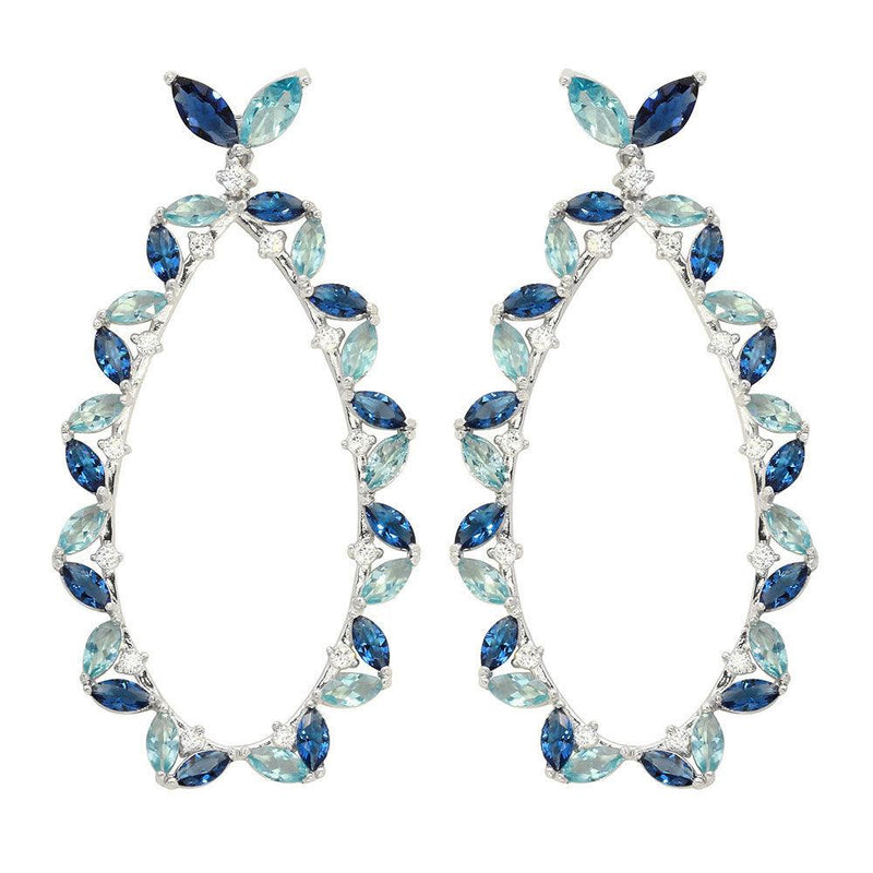 Silver 925 Rhodium Plated Blue CZ Hanging Oval Earrings - GME00103RH-BLU | Silver Palace Inc.
