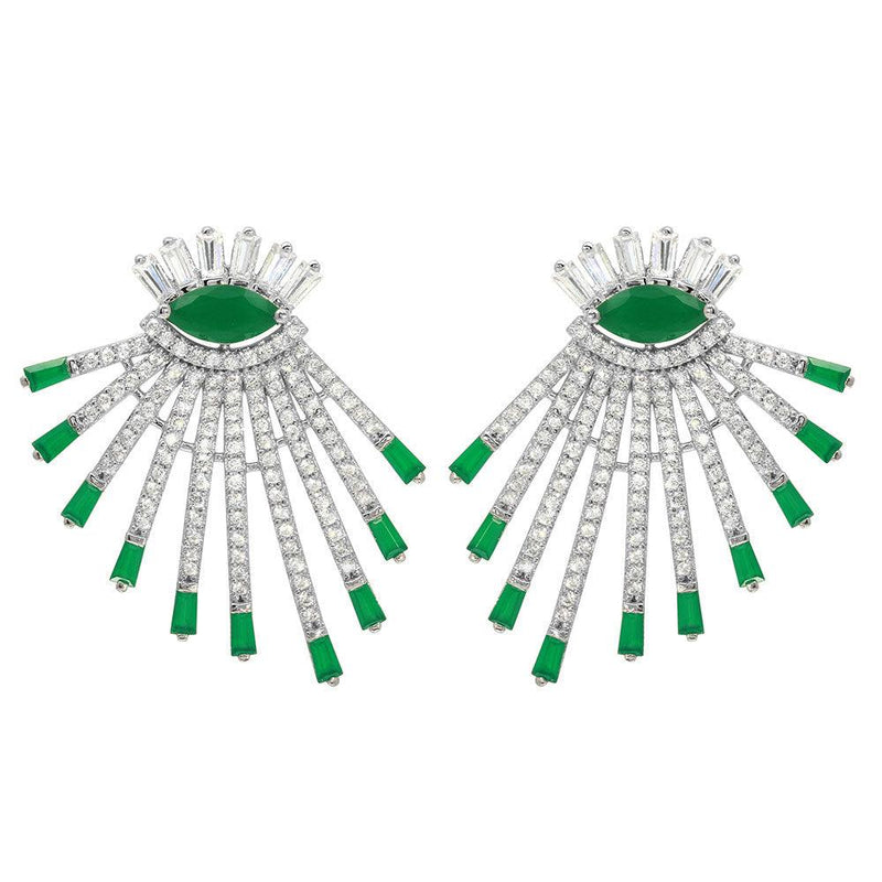 Silver 925 Rhodium Plated Clear and Green CZ Drop Earrings - GME00105RH-GREEN | Silver Palace Inc.